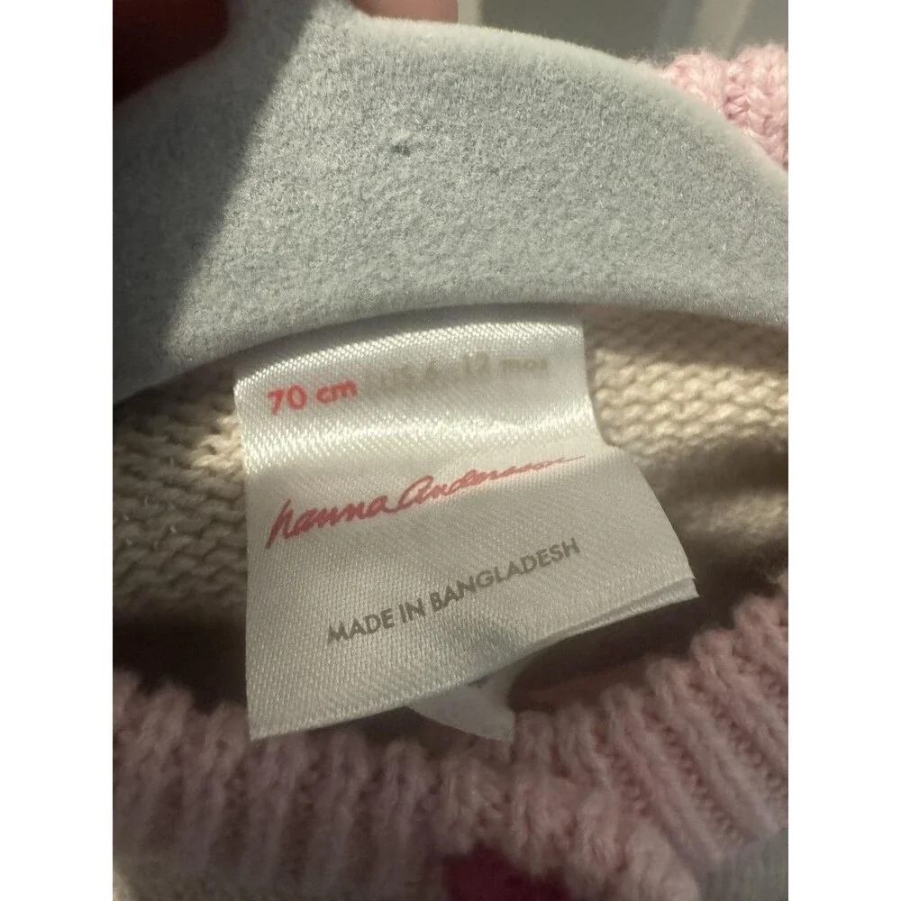 Hanna Andersson Cardigan Sweater Girls 9-12 Months White Pink Button Front